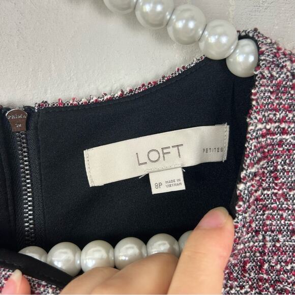 LOFT Mixed Red Boucle Tweed Knit Sleeveless Career Sheath Dress Size 8P - Picture 6 of 10